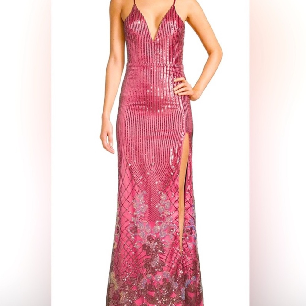 Elegant Pink Sequin Backless Dress juniors 5 dear moon prom evening cocktail